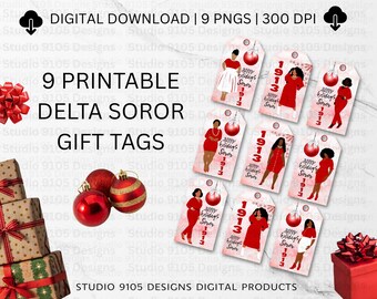 Delta Sorority Weihnachtsgeschenkanhänger, Rot & Weiß Urlaub DIY Digital Download, Schwesternschaft saisonale Geschenke