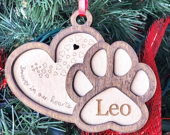 Custom Dog/Cat Paw Ornament, Paw Print Ornament, Personalized Wood Ornament, Pet Sympathy, Pet Remembrance Gift, Pet Loss Gift