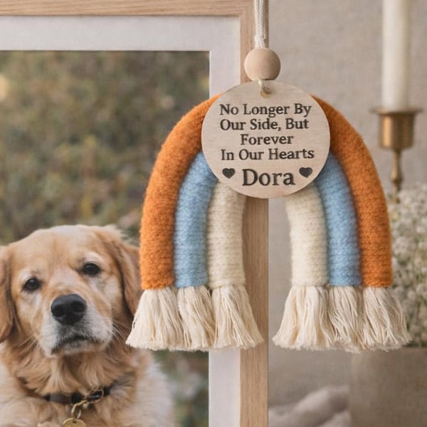 Personalized Pet Memorial Rainbow Ornament, Dog Remembrance Gift, Pet Loss Rainbow Ornament, Pet Bereavement, Rainbow Bridge Memorial Gift
