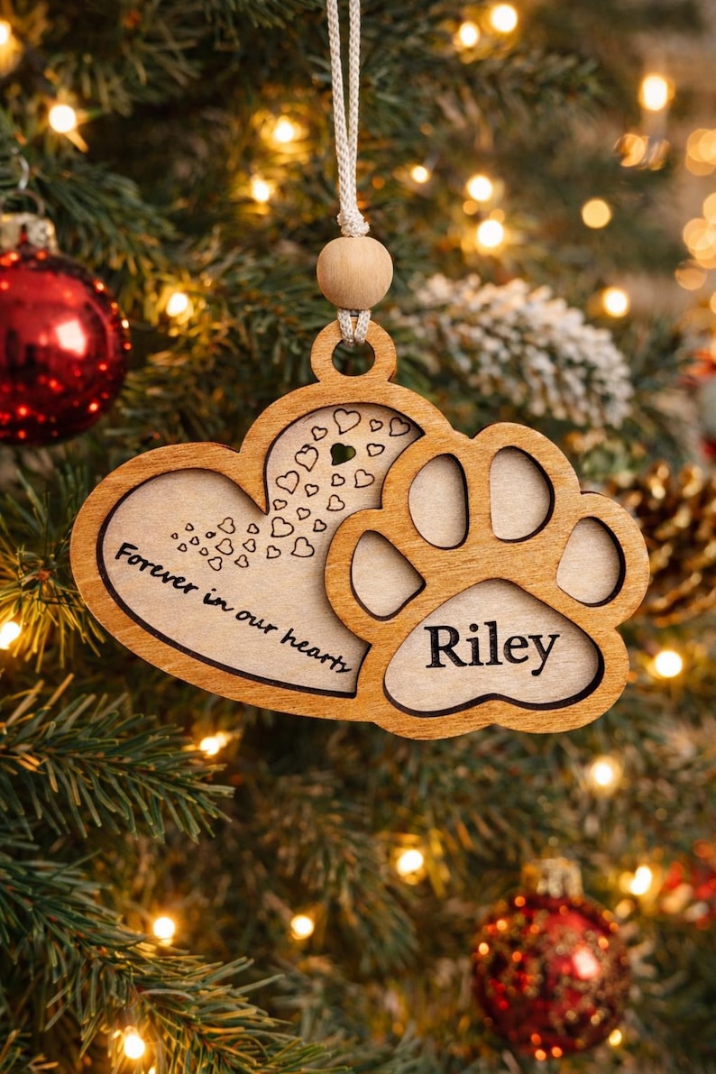 Personalized Pet Memorial Ornament, Dog Paw Print Keepsake, Custom Pet ...