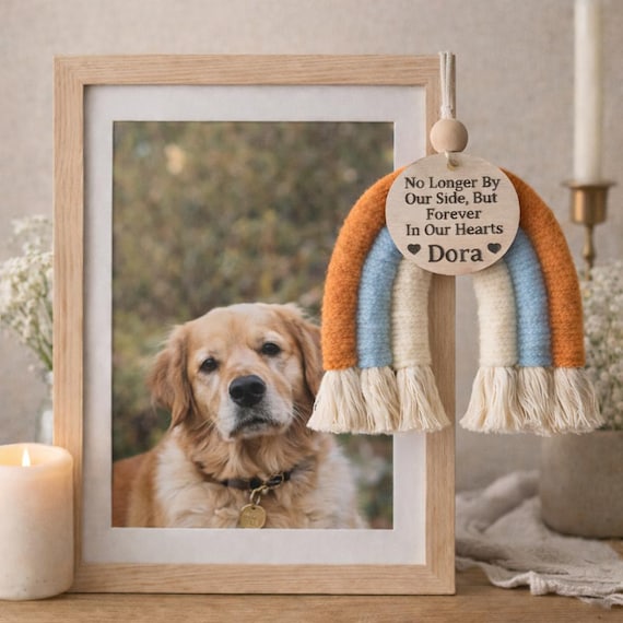 Personalized Pet Memorial Rainbow Ornament, Dog Remembrance Gift, Pet Loss Rainbow Ornament, Pet Bereavement, Rainbow Bridge Memorial Gift
