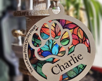 Personalized Dog Memorial Suncatcher, Paw Print Ornament, Remembrance Gift for Dog, Pet Sympathy Gift, Dog Loss, Memorial Keepsake