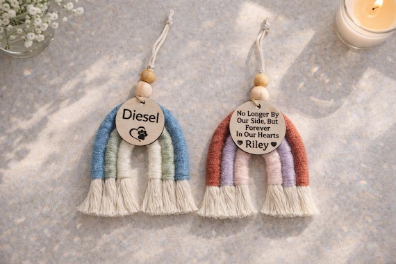 Pet Loss Rainbow Ornament, Pet Bereavement Gift, Rainbow Bridge Memorial Gift, Pet Memory Gift, Personalized Dog Gift, Dog Remembrance Gift