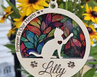 Atrapasol conmemorativo para gatos, recuerdo de pérdida de gato, adhesivo para ventana de gato, regalo de condolencia para mascotas, regalo de pérdida de gato, monumento conmemorativo personalizado para gatos, regalo de recuerdo para gatos