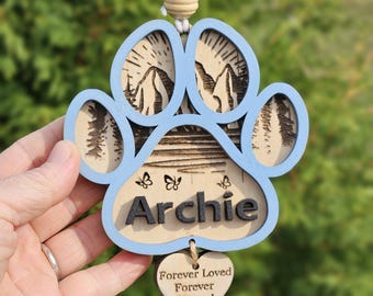 Personalized Pet Memorial Ornament, Engraved Paw Print, Dog Cat Loss Gift
