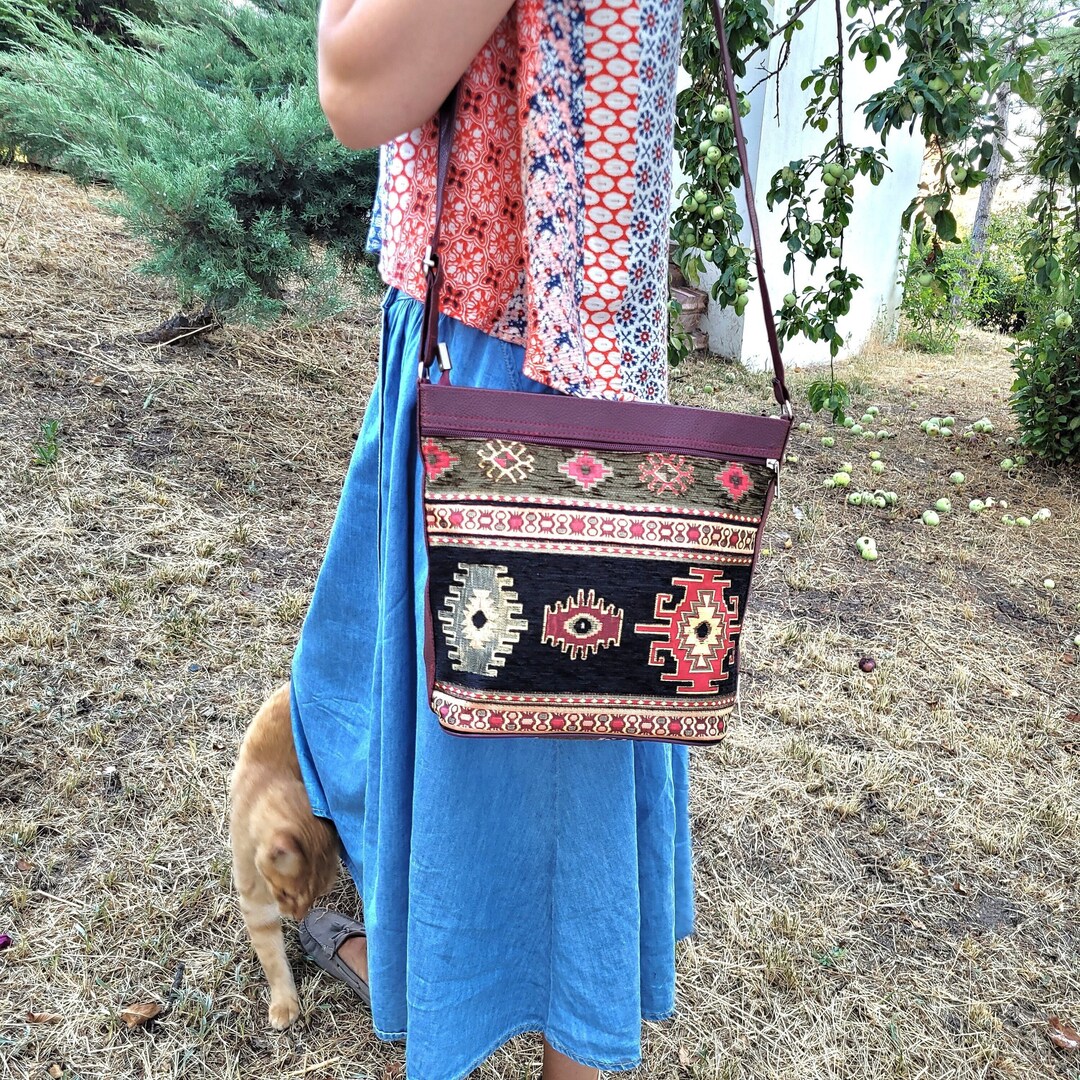 Vintage Style Kilim Shoulder Bag, Ethnic Turkish Boho Tote Bag, Kilim ...