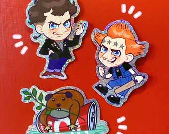 Chibi Rick Pratt, Vyvyan Basterd, SPG Hamster || The Young Ones Inspired Holographic Stickers || 7cm / 3"