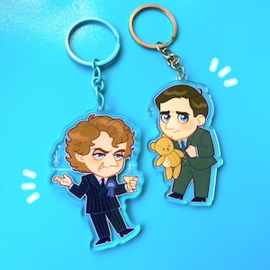 The New Statesman Chibi Alan B&#39;stard & Piers Fletcher-Dervish || The New Statesman TV Inspired Acrylic Charm Keychains || 7cm / 3&quot;