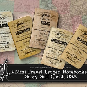 Vintage Reisejournal Map Atlas von Golfküste USA Staaten, EINFACH DIY Mini Pocket Notebook, Texas, Arkansas, Louisiana, Mississippi, Alabama