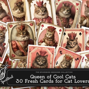 Cartes à jouer pour chat pour les étiquettes de la Saint-Valentin, les éphémères, les poches et la fabrication de cartes. Idéal pour les cadeaux rapides pour les amoureux des chats et les projets de bricolage pour débutants