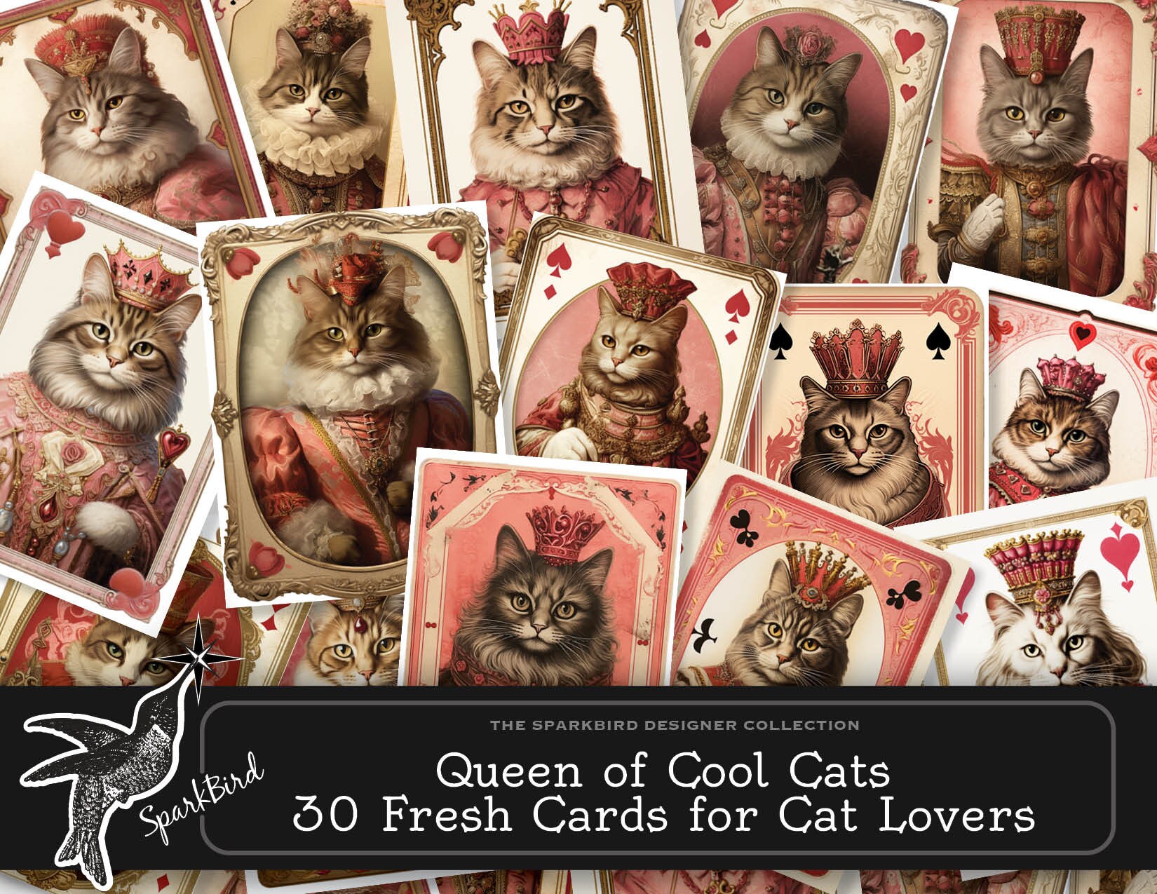 Cat Playing Cards for Valentine's Day Tags, Ephemera, Pockets and making Cards. Great for quick gifts for Cat Lovers & DIY Beginner Projects