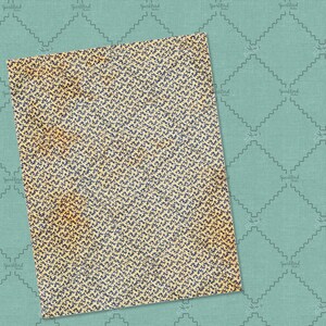 May include: A vintage-style patterned paper with a yellow background and a blue floral design. The paper has a distressed look with faded areas and a textured surface.