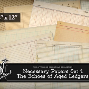 12x12 "Vintage Ledgers für Journale und Scrapbooks, druckbare Ephemera, Make Easy Tags, Taschen, Umschläge und mehr, Edge-to-Edge Drucke