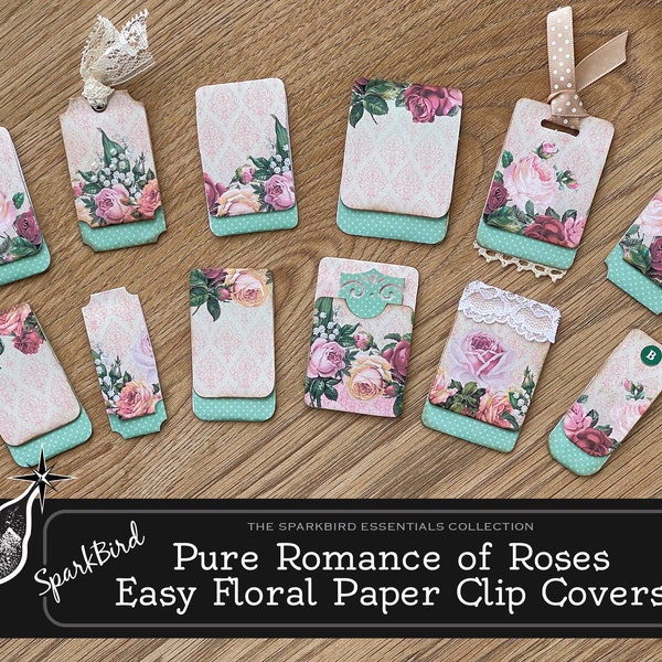 Rose Altered Paper Clips and Tabs for Journals and Planners. Easy FLoral Covered paperclips add a romantic touch to your spreads & ephemera