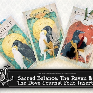 Raven and Dove ficka och etikett vikbar insats för skräpjournaler, Shabby Folio med Ephemera, DIY, utskrivbar, SparkBird, direktnedladdning