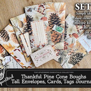 Sobres y tarjetas altos y delgados con temática otoñal, con pestañas y bolsillos. Ideal para notas de Acción de Gracias, invitaciones o diarios e inserciones basura.