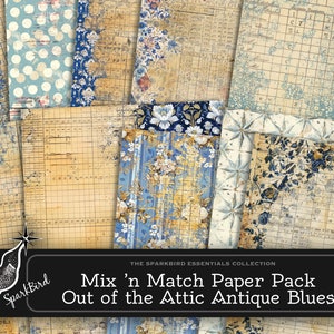 Blaue Ephemera Vintage digitale Papiere Journal Kit in blauen grungy druckbare Seiten, sofortiger Download, Taschen und Tags, Seiten Kit