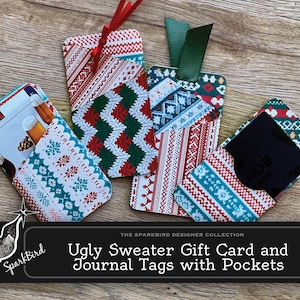 Ugly Christmas Sweater Einfache DIY gefaltetes Papier Journal / Geschenkkarte Tags mit mehreren Taschen. 40 Einzigartige Spaß Tacky Designs