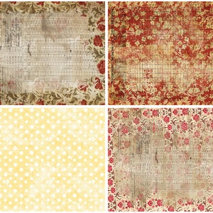Recency Style Paper Vintage Red Printable Papers Digital Journal Pages Kit in Shabby Chic ...