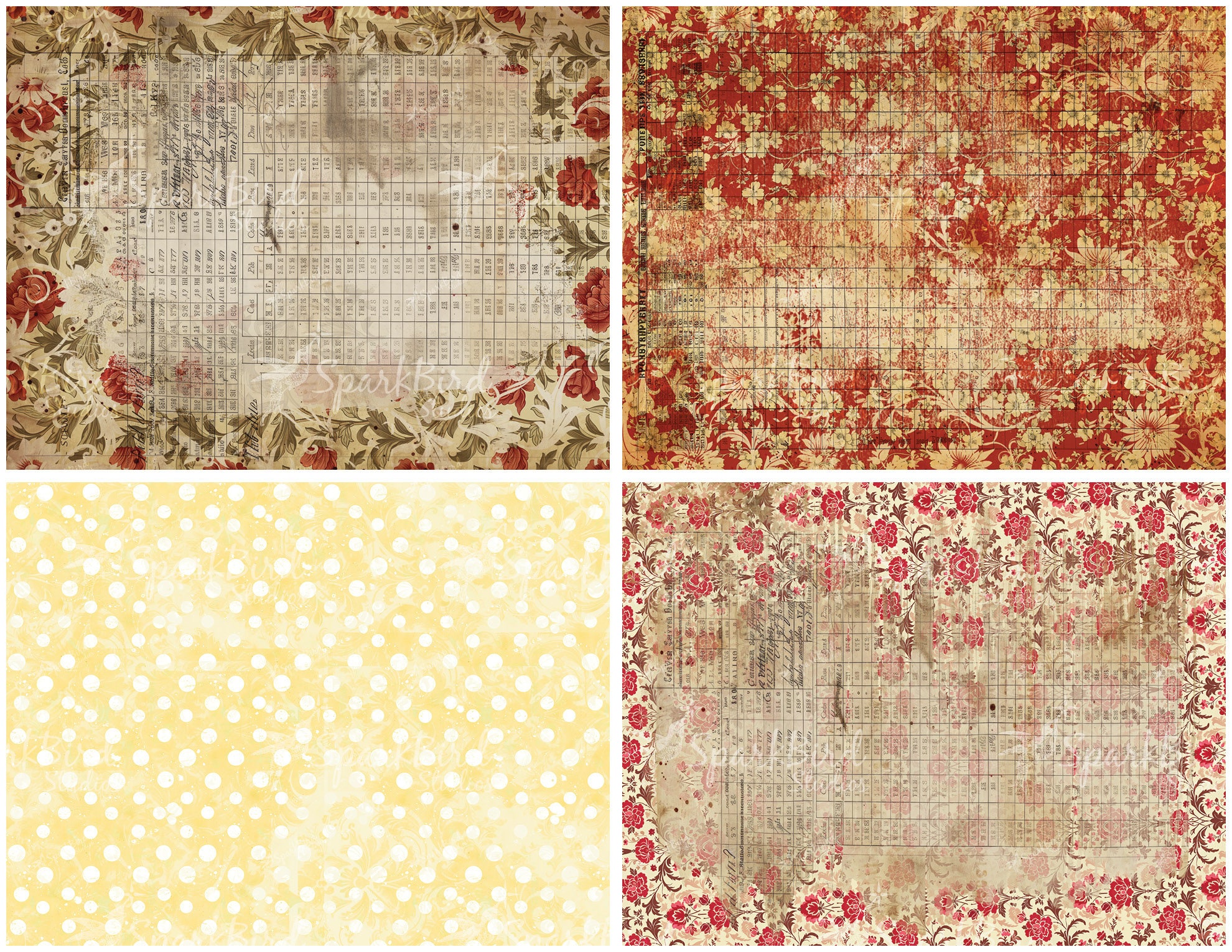 Recency Style Paper Vintage Red Printable Papers Digital Journal Pages Kit in Shabby Chic ...