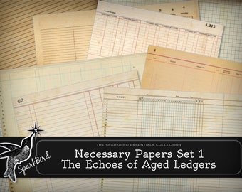 Blank Vintage Ledgers for Journals and Scrapbooks, Printable Ephemera, Easy Tags, Pockets, Envelopes, & more,  Edge-to-Edge Prints US Letter