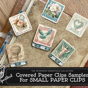 Vintage Postage Sampler Covered Paper Clips, Altered Tabs for Junk Journals and Planners