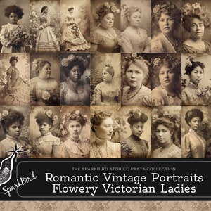 Fotos antiguas en sepia de mujeres encantadoras de todas las razas. Gran material efímero antiguo y envejecido diseñado para revistas basura, manualidades y medios mixtos.