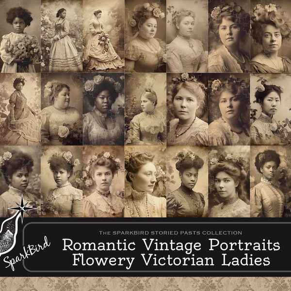 Vintage Sepia Photos of lovely women of all races. Great aged old fashioned ephemera designed for junk journals, crafting and mixed media.