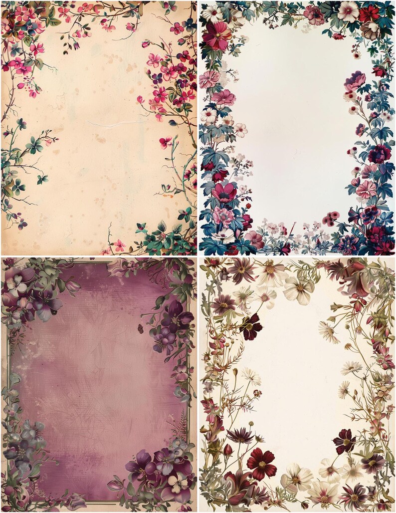 Pretty Printable Blossom Sampler Borders, Aged Vintage Border Letter ...