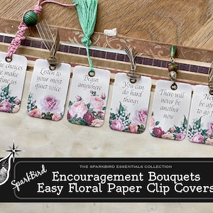 Bemoedigende woorden, inspirerende veranderde papercliptabbladen en bladwijzers voor ongewenste tijdschriften, planners. Knip delicate ephemera op uw pagina's