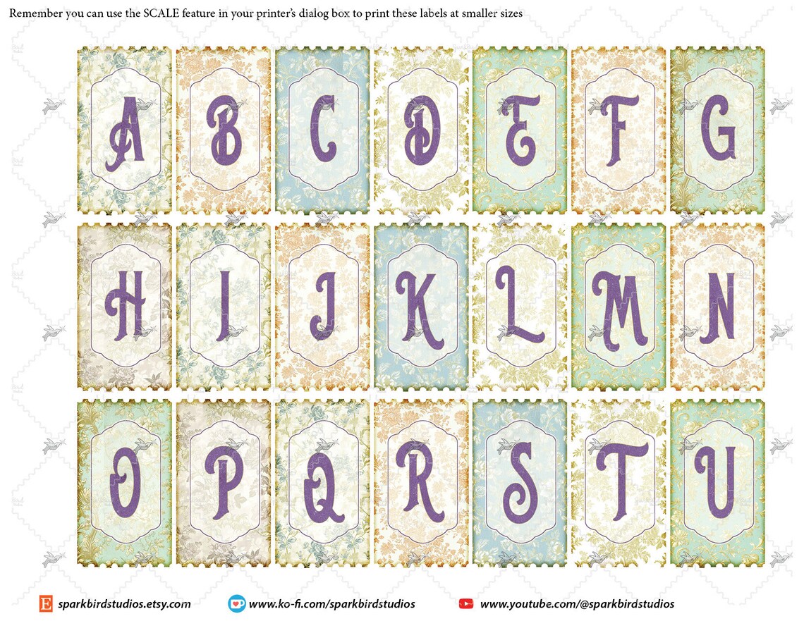 Fancy Alphabet Ticket or Label Set, Letters A-Z and Numbers 1-12 Adged ...