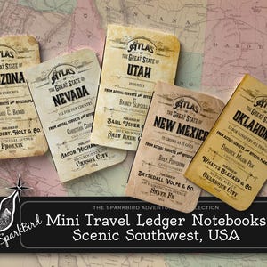 Reisetagebuch mit Vintage Landkarten Covern von Bundesstaaten der USA, EASY DIY Mini Pocket Notebook, Arizona, Nevada, Utah, Oklahoma, New Mexico