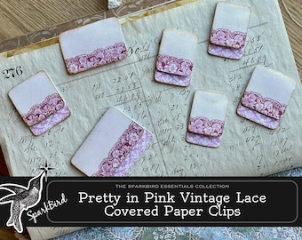 Pretty in Pink Covered Paper Clips and Tabs. Easy DIY Covered paperclips make quick embellishments to junk journals & planners. Easy Gifts.
