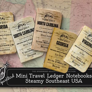 Vintage Reisetagebuch Landkarte Atlas der US-Schulen im Südosten der USA, EASY DIY Mini Pocket Notebook, Florida, S.Carolina, N. Carolina, Virginia, Georgia
