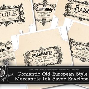 Étiquettes marchandes vintage de style européen faciles à couper et à plier pour journaux, étiquettes et pochettes, articles éphémères, collage Projet de bricolage pour débutant