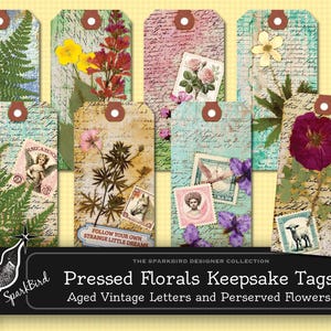 Vintage handgeschreven letters en geperste bloemen Afdrukbare aandenkentags, Instant Download Efemere ongewenste tijdschriften