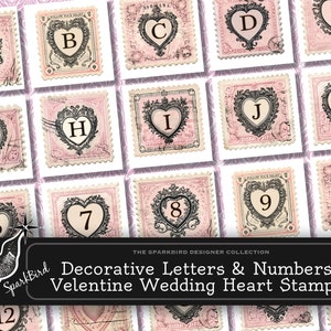 Chiffres et lettres Timbres-poste vintage pour mariage et Saint-Valentin Téléchargement instantané Imprimables DIY de A à Z et 1 à 12