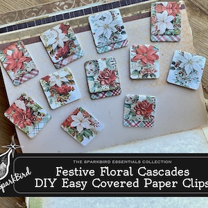 Cascatas florais de Natal, clipes de papel e abas alterados para diários e planejadores. Clipes de papel com cobertura floral de férias DIY TABBED e UNTABBED fáceis