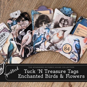 Bird Theme Paper Pocket Tags for Junk Journals. . Easy DIY folded paper journal/gift tags with several pockets to hold treasures & ephemera