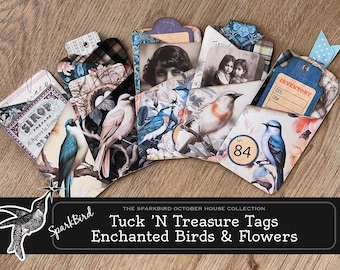 Bird Theme Paper Pocket Tags for Junk Journals. . Easy DIY folded paper journal/gift tags with several pockets to hold treasures & ephemera