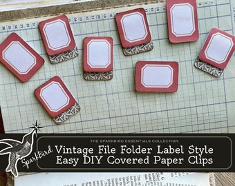 Classic Vintage File Labels Covered Paper Clips and Tabs. Easy DIY Covered Clips are  perfect embellishments for planners and junk journals