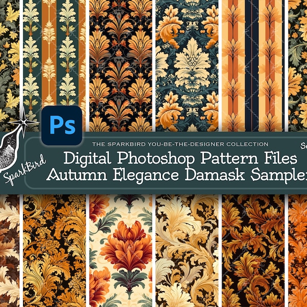 Rich Elegant Damask Vintage Seamless  Patterns for Photoshop Set #2 Downloadable .PAT files repeating patterns for creating your own designs