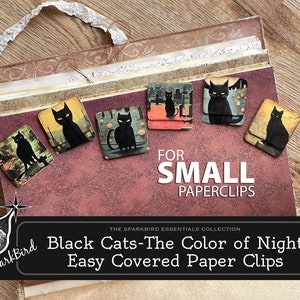ハロウィンの黒猫。日記帳の装飾。日記帳やプランナー用に改造した小さなペーパークリップ。初心者向けプロジェクト DIY カバー付きペーパークリップ