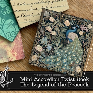 Mini libri twist per fisarmonica del bellissimo pavone. Facile progetto fai-da-te perfetto per i principianti. Realizza fantastici biglietti e inserti di diario