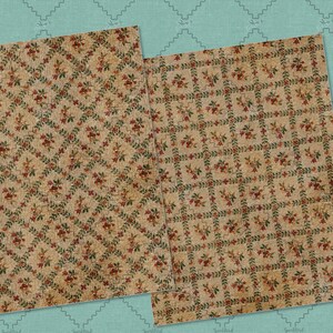 May include: Two digital paper patterns featuring a vintage floral design on a beige background. One pattern has a diagonal grid and the other has a horizontal and vertical grid.
