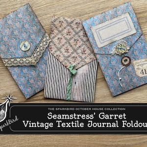 Vintage Shabby Pocket and Tag Foldout for Junk Journals, Victorian Folio with Ephemera, DIY,  Printable, SparkBird, Instant Download