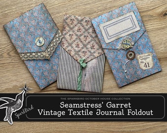 Vintage Shabby Pocket and Tag Foldout for Junk Journals, Victorian Folio with Ephemera