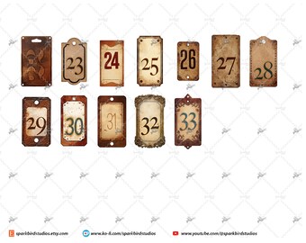 33 Different Unique Vintage Number Tag Label Set, Ephemera