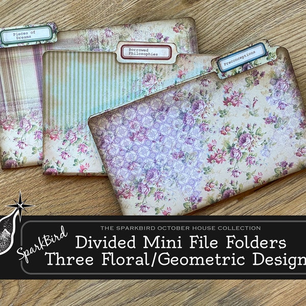 Keepsake Vintage Floral Divided Mini File Folders for Junk Journals and Scrapbooks