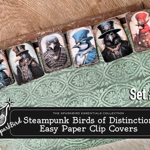 Steampunk vogels veranderd paperclips met vintage charme. Perfect voor tijdschriften, planners, voeg een onderscheidend tintje toe aan spreads en ephemera. Doe-het-zelf